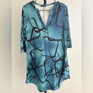 Azalea Teal Abstract V-Neck Dress with 3/4 length sleeves